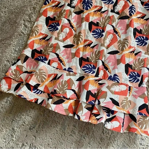 Sadie and Sage Tahiti Floral Tropical Linen Mini Dress V Neck Ruffle Hem: Large - Picture 12 of 13